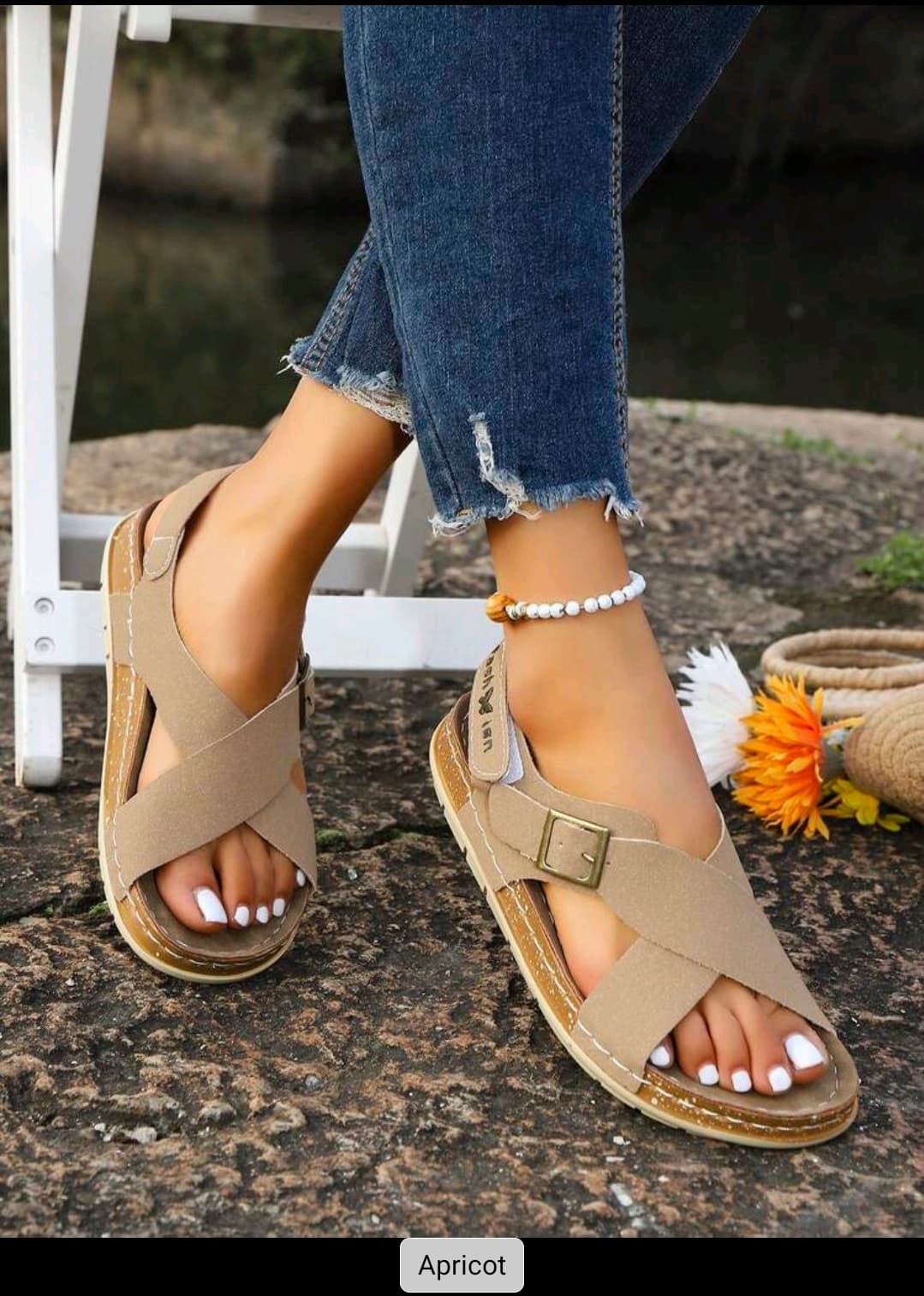 IH2 Women Snowflake Pattern Soft Criss-Cross Strap Single Buckle Hook And Loop Tassel Casual Sport Flat Sandals