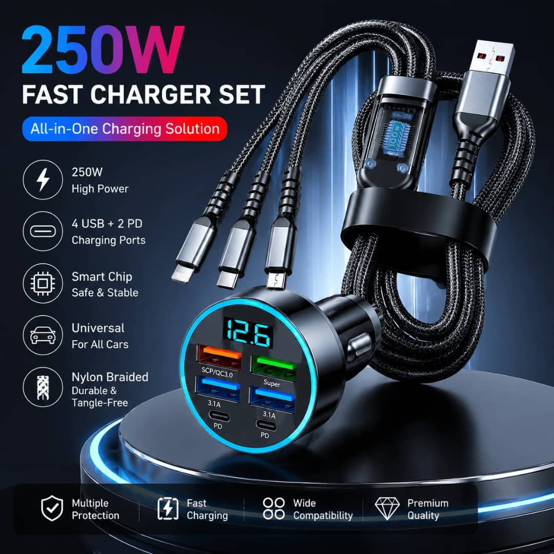 C026SN 250W Multi-Port Fast Car Charger Set
