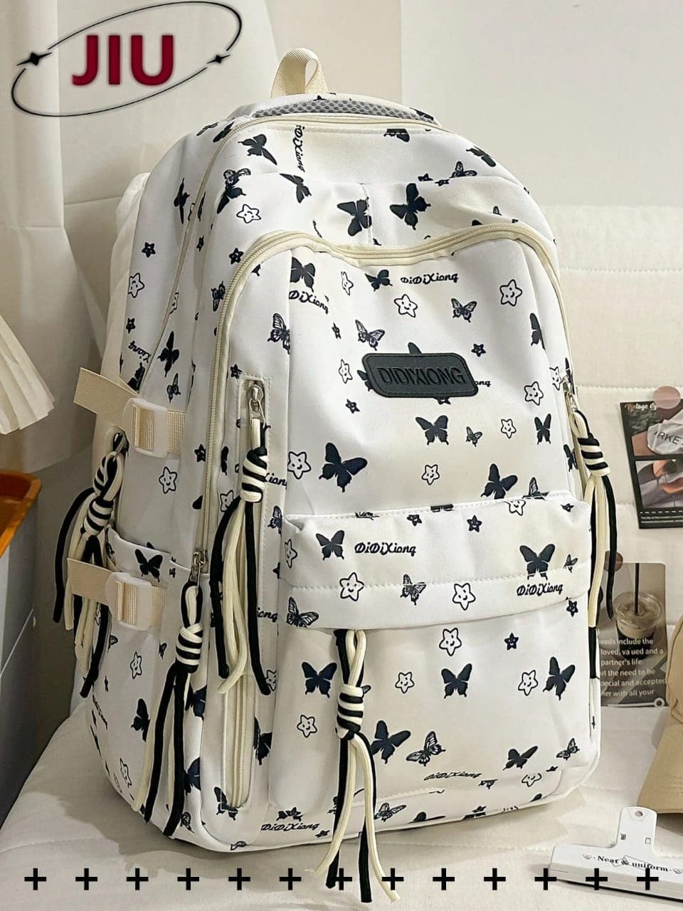 L044SN Butterfly Print Multi-Compartment Laptop Backpack