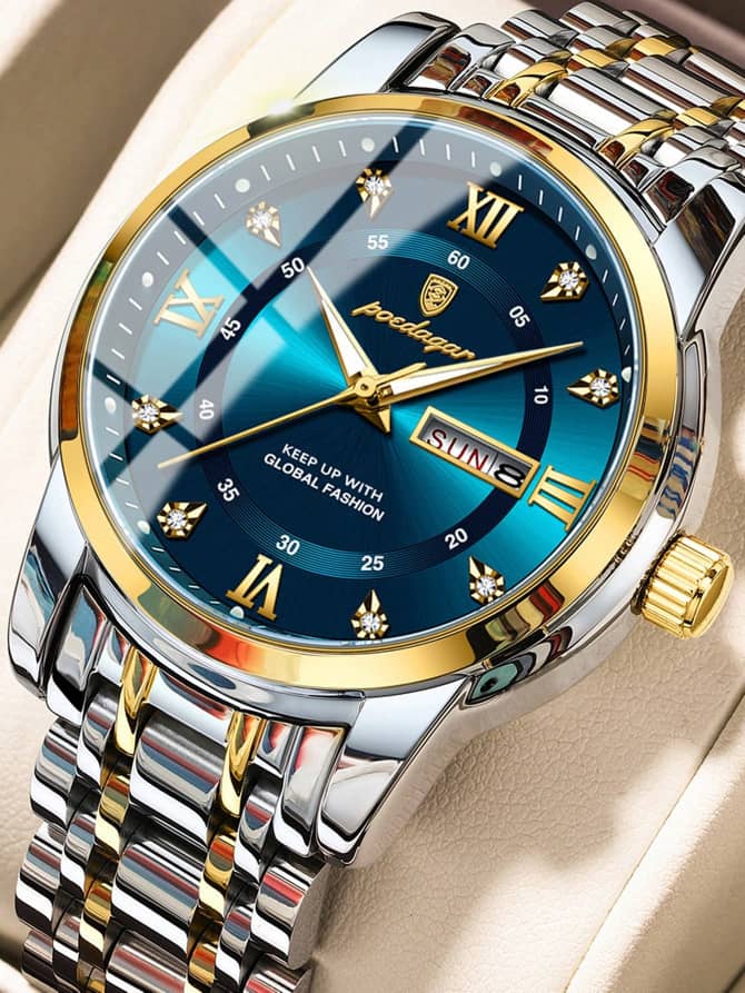 POEDAGAR Men's Stainless Steel Quartz Watch