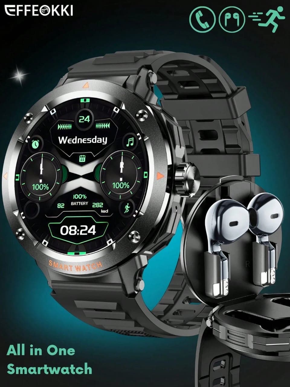 C021SN EFFEOKKI 2-in-1 Smart Watch with Earbuds