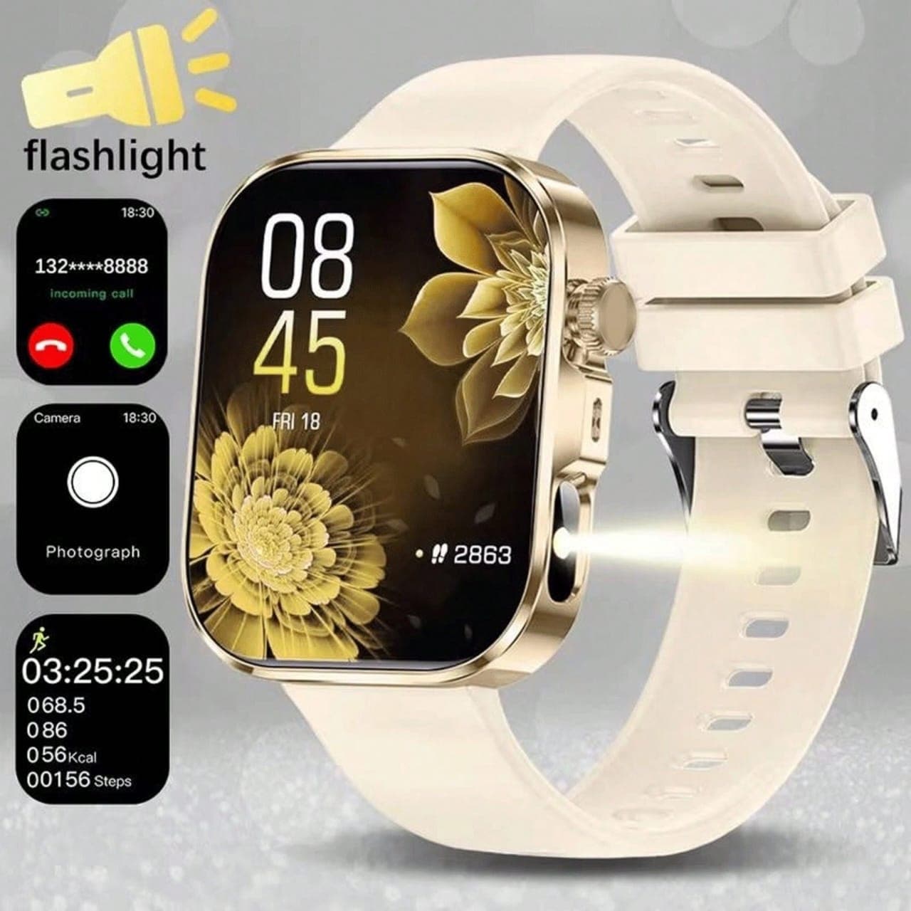 Unisex HD Touch Screen Smart Watch: Call/Wireless Message/Multiple Sports Modes, Silicone Strap, Smart Connection Colours: Black,Gold,Pink,Silver H005SN