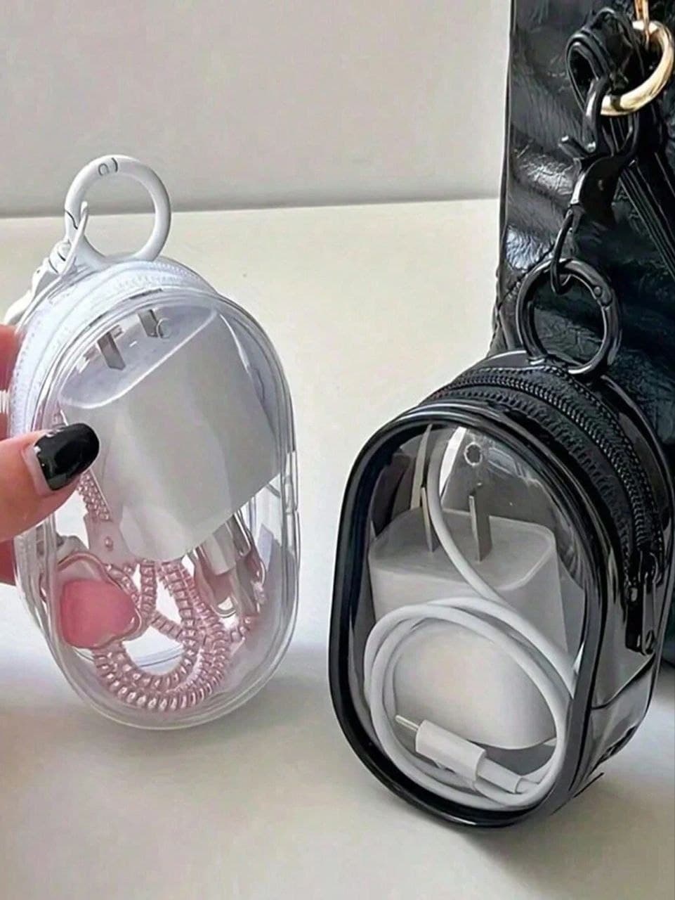 Transparent Mini Cable Organizer Bag, Suitable For Data Cables, Chargers, Earphones, Jewelry, Keys, Coins E014SN