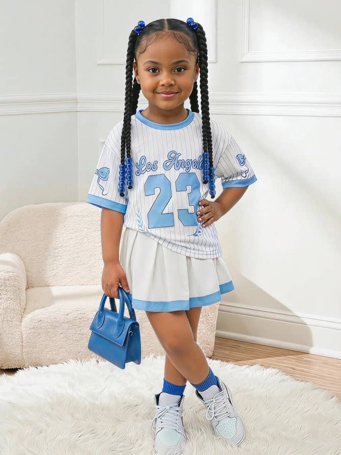 L012SN Girls 2-Piece Jersey Top & Skirt Set
