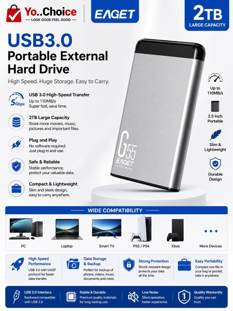 EAGET 500GB Portable External Hard Drive C012SN