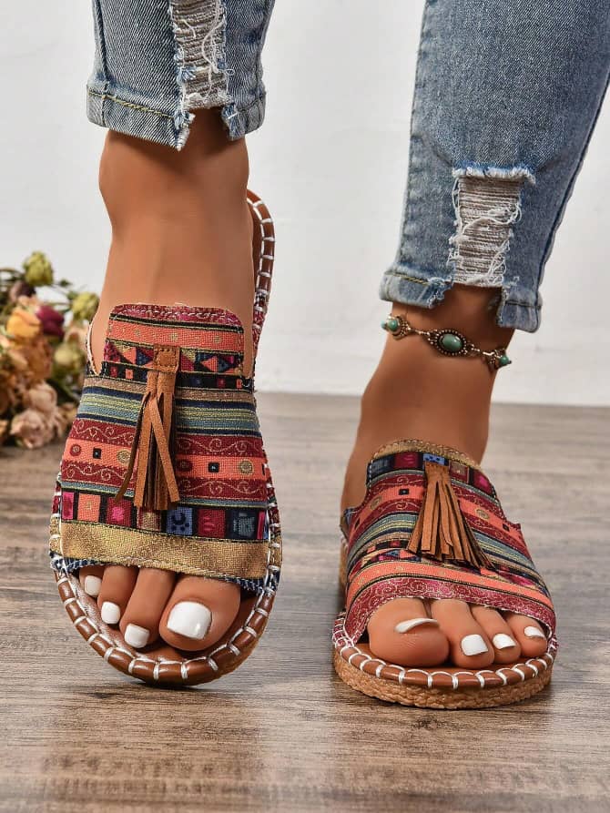 L092SN Women's Fringe Decor Bohemian Flat Sandals