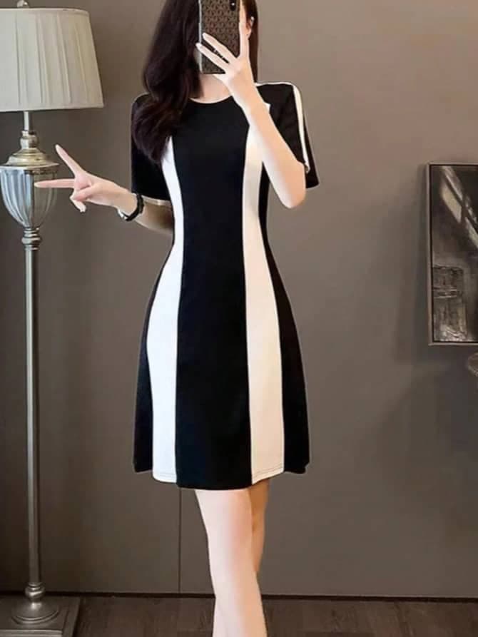 L004SN French Chic Black & White Casual Dress