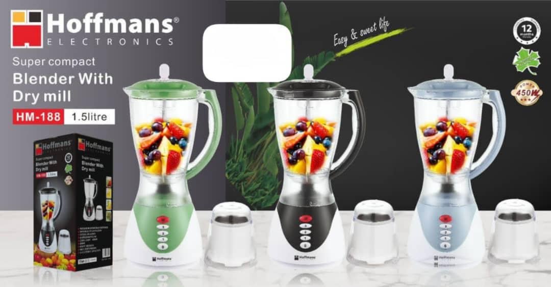 Hoffmans Blender HM 188 – 450W | 1.5L with Dry Mill 🥤⚡