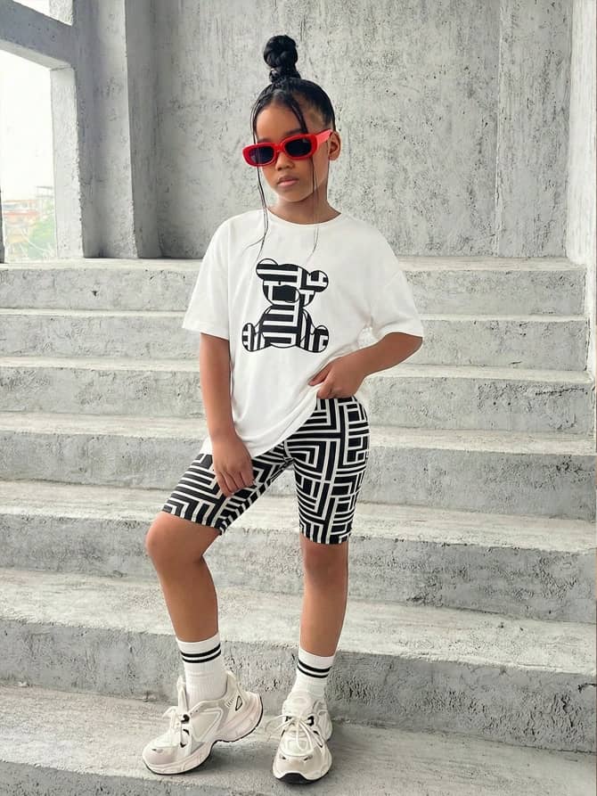 L014SN Tween Girls Bear Print T-Shirt & Leggings Set
