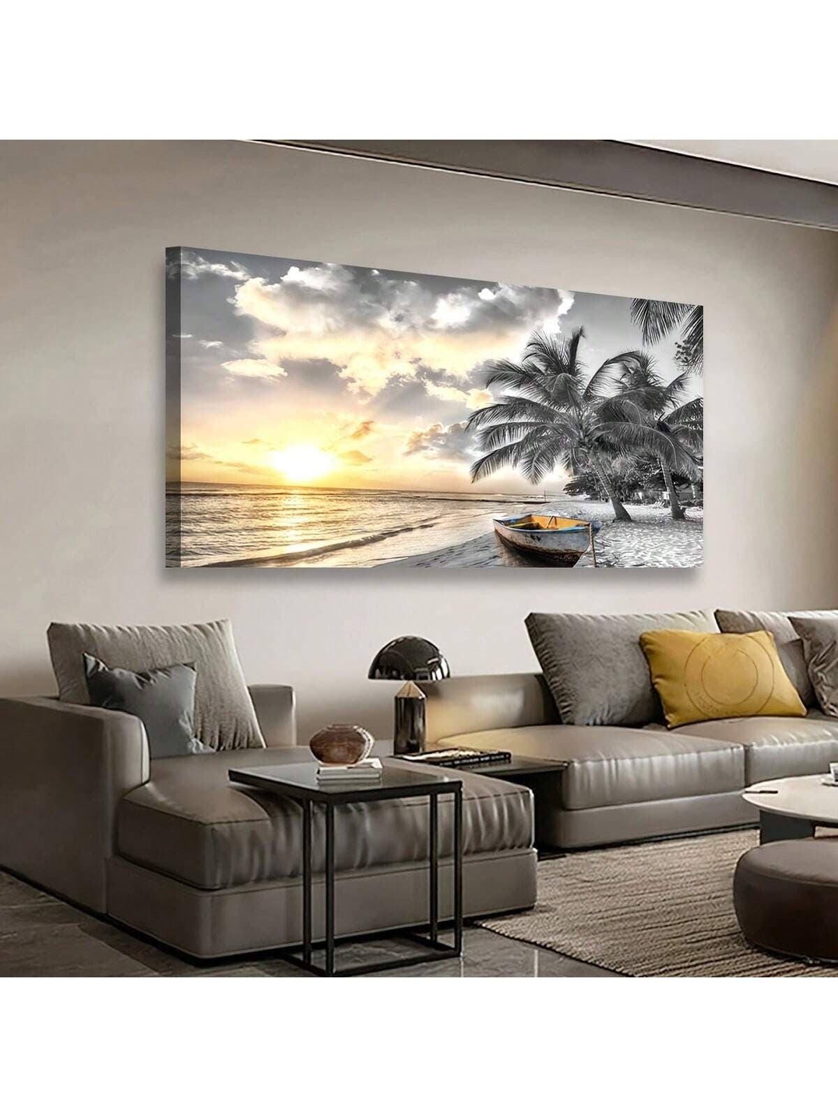 Large No Frame Canvas Wall Art Sunset Beach Wall Art Painting Picture Natural Coast Ocean Wall Art Print For Living Room Bedroom Office Decor No Frame 50x100cm E031SN