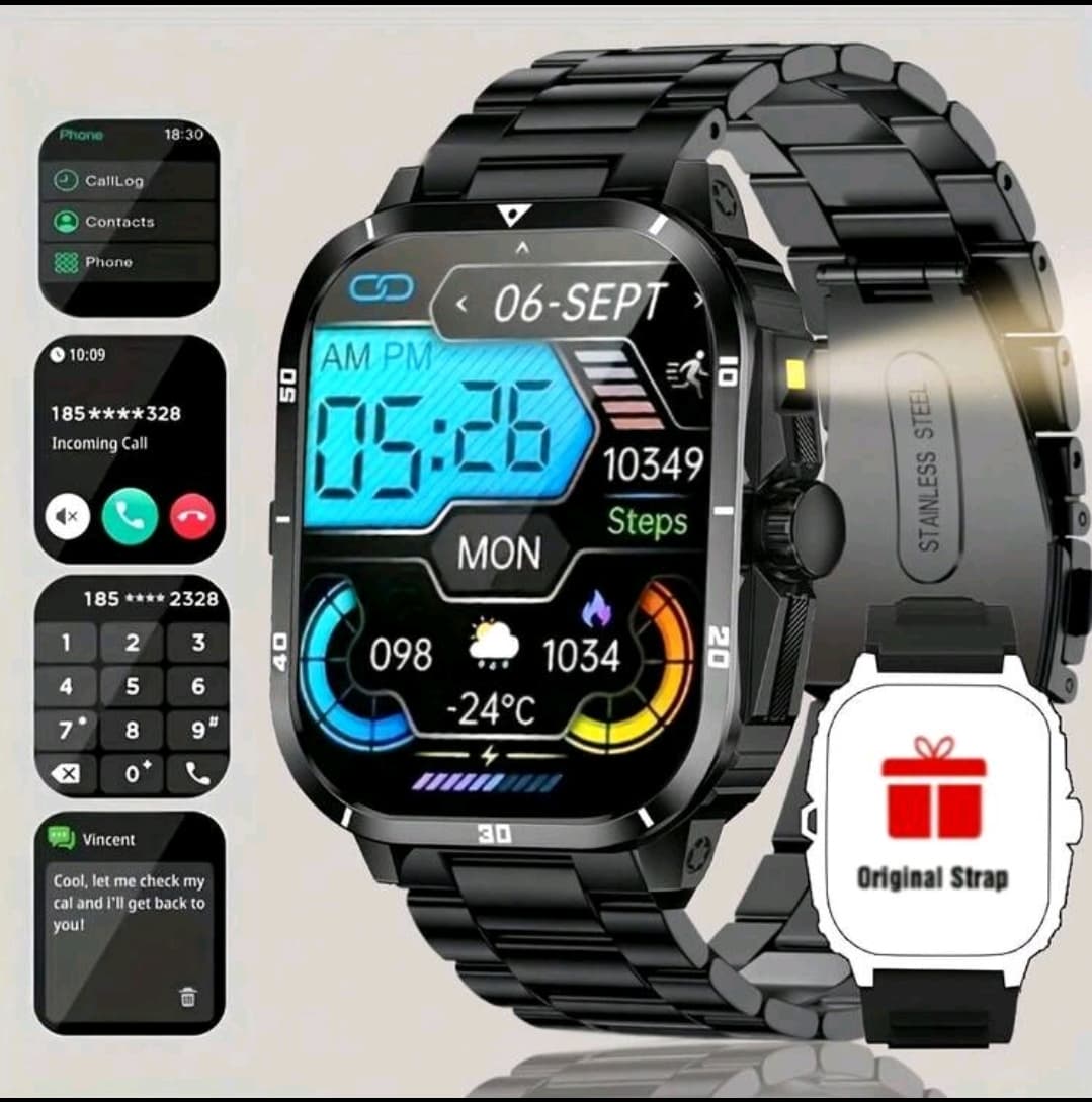 2.54cm Full Touch Screen Smart Watch for Men (Black) – Wireless Calling, Sports Modes & Multi-Function Smartwatch
