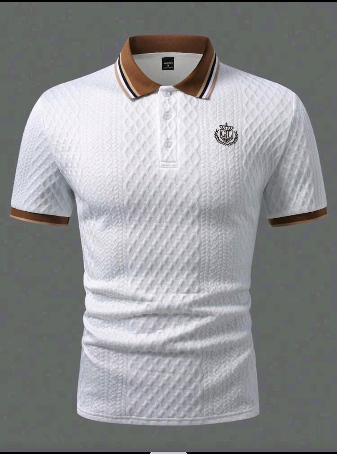 Manfinity CasualCool Men's Textured Solid Color Pique Knit Polo Shirt College Style Pattern Polo Men Men's Golf Shirt - White #SN