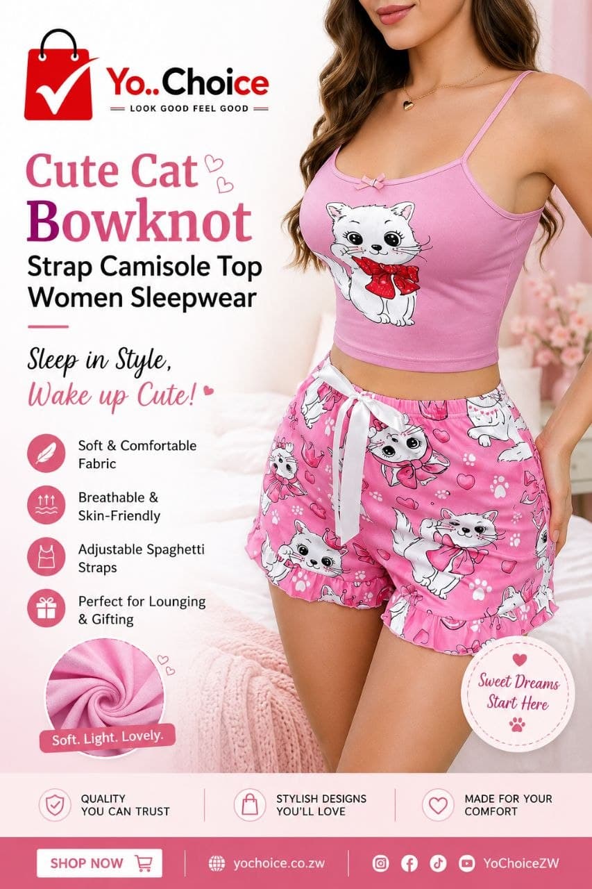 Cute Cat Bowknot Strap Camisole Top Women Sleepwear B001SN