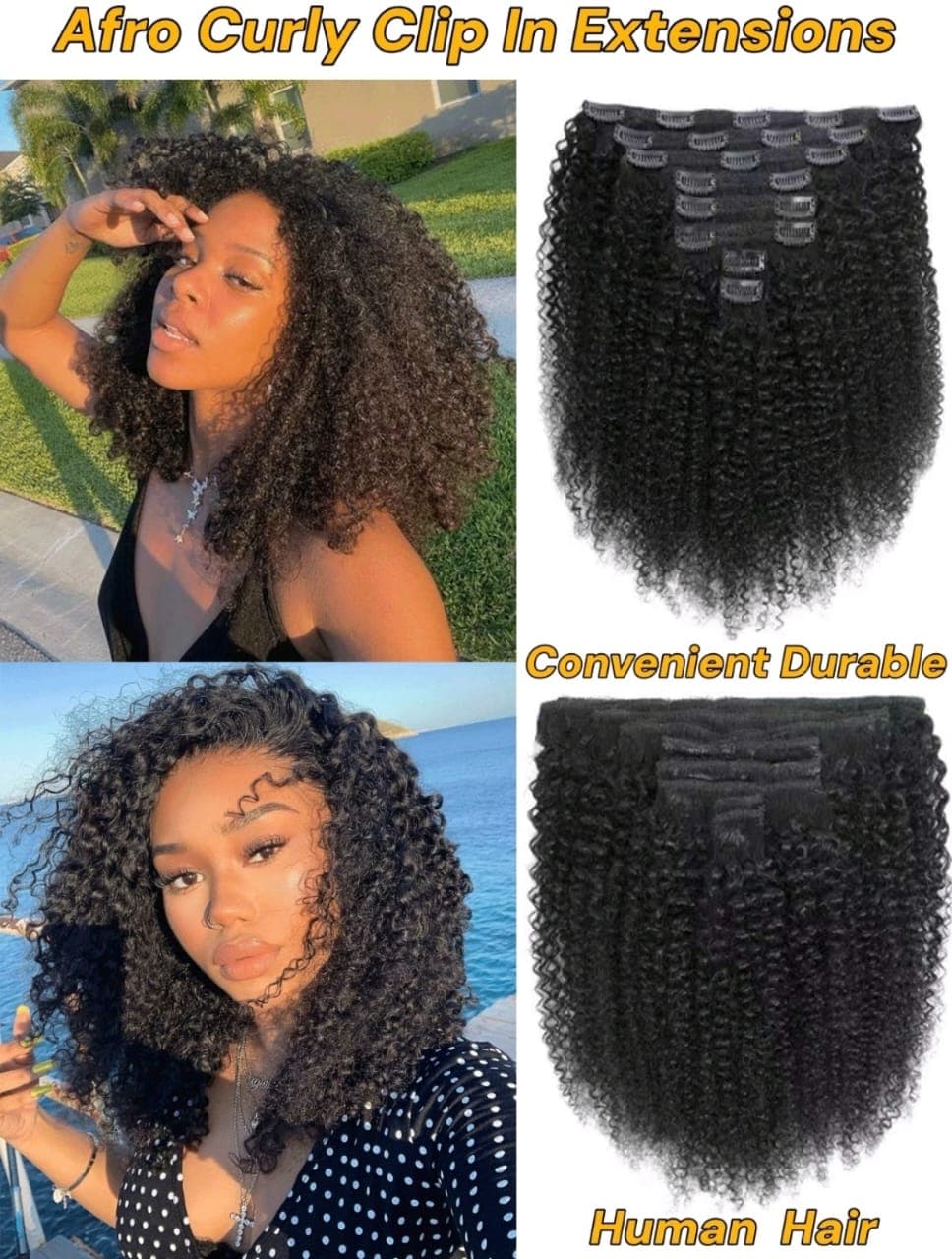 Afro Curly Clip In Hair Extensions Human Hair Brazilian Virgin Hair Clip Ins For Women Natural Black Color Wig Festive Style K005SN