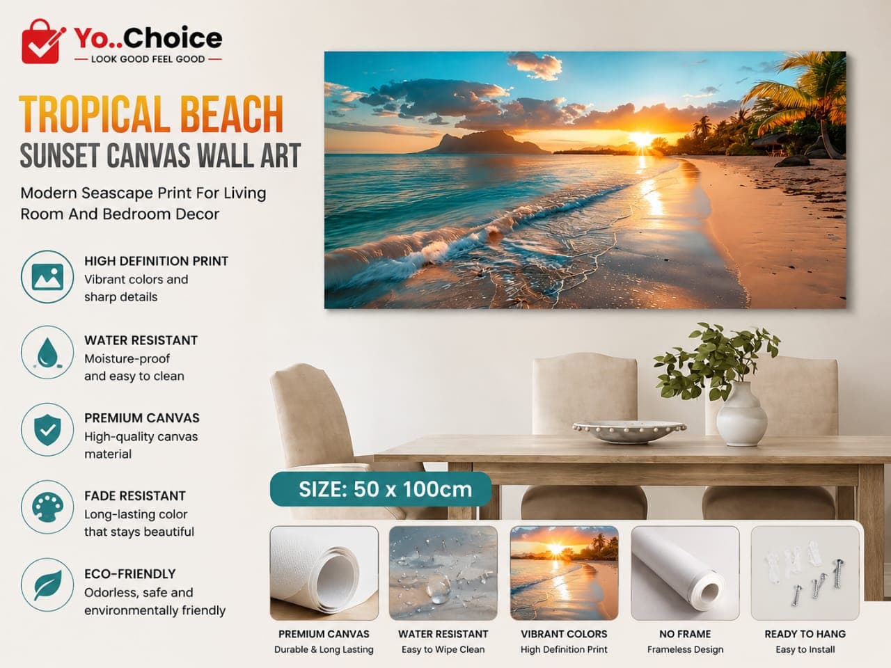 2D Flat Tropical Beach Party Backdrop, NOT FRAMED 50 BY 100CM E027SN