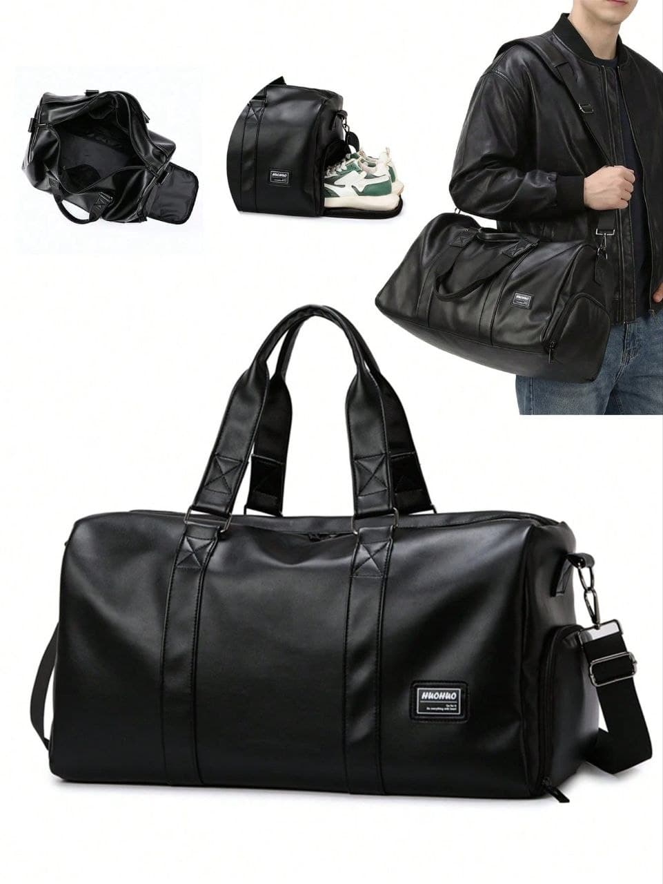 Men's PU Leather Large Capacity Travel Tote Bag, With Shoe Compartment, I003SN