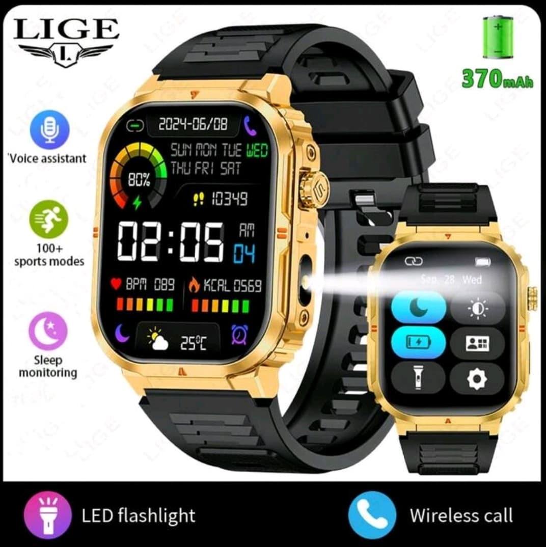 LIGE Smart Watch – 370mAh Battery, 100+ Sports Modes & Waterproof Sports Watch