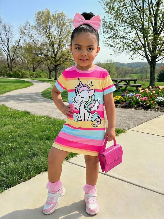 L011SN Girls Unicorn T-Shirt & Mini Dress Set