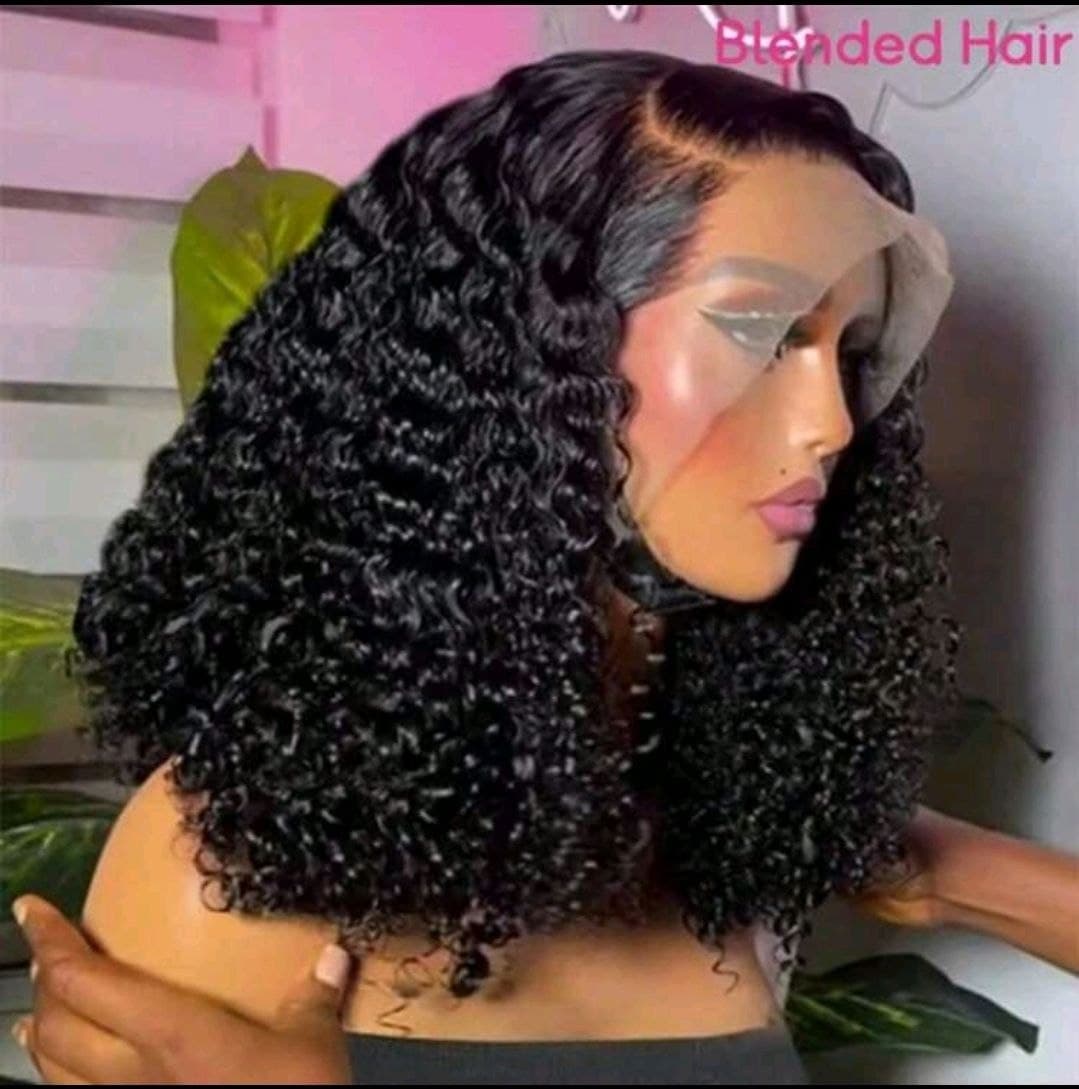 3x4 High Density Transparent Lace Front Wig, No Glue Needed, Deep Wave Pre-Cut & Pre-Plucked 200% Density, Natural Black Color, K002SN