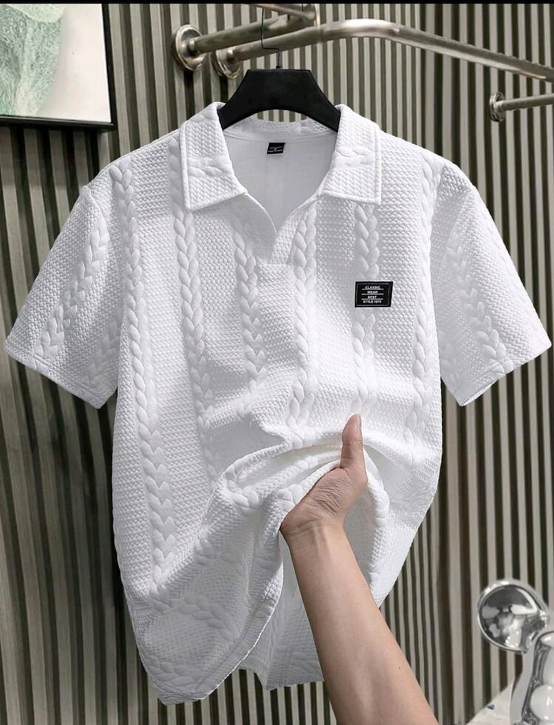 EGENSIO Men's V-Neck Polo Shirt, Textured Fabric And Embroidered Design, Fashionable And Versatile, Comfortable #SN